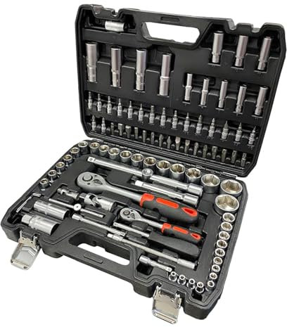 Autojack 94 Piece Socket Set, 1/2 1/4 Drive Bits, Quick Release Ratchet Wrench, Car Repair Tool Kit, Mechanic Tools, Includes Heavy Duty Carry Case
