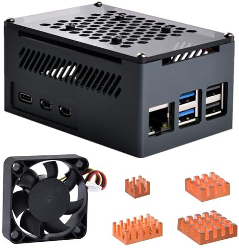GeeekPi Raspberry Pi 5 Aluminium Gehäuse, Support PCIe M.2 NVMe SSD Shield Top X1001 / X1000 / N04 /N05 & Raspberry Pi 5 Active Cooler