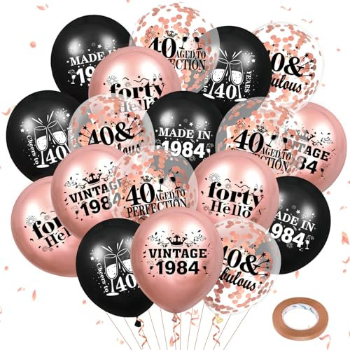Luftballons 40. Geburtstag 18 Stück Roségold Schwarz 1984 Ballons 40. Party Dekorationen 12 Zoll Konfetti Latex Luftballons Geburtstag Party Deko für Frauen 40. Geburtstag Jubiläum Party