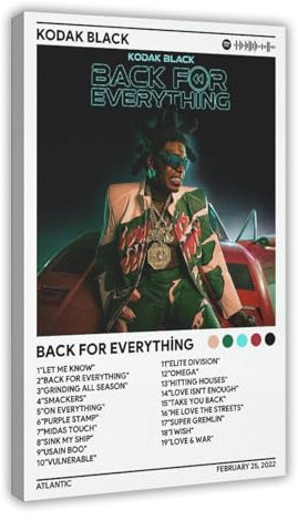 Yeepi Kodak Black – Rückseite für alles, Albumcover, Leinwand, Poster, Schlafzimmer, Dekoration, Sport, Landschaft, Büro, Raumdekoration, Geschenk, Rahmen-Stil, 60 x 90 cm