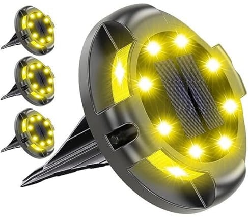 eaaerr Solar Bodenleuchten, 4 Stück 12Leds Solarlampen für Außen IP65 Wasserdichte Solarleuchten für Außen Warmweiß Solar Außenleuchte für Gärten, Innenhöfe, Rasenflächen, Terrassen