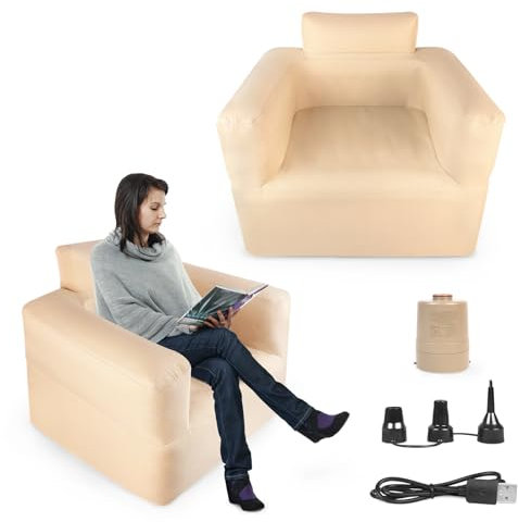 NAIZY Aufblasbares Sofa Luftsofa Outdoor Camping Single Aufblasbare Couch mit Rücken und Armlehne Luftsessel inkl. Pump Campingsofa Schnelles Aufpumpen/Entleeren für Indoor Outdoor Reisen, Khaki