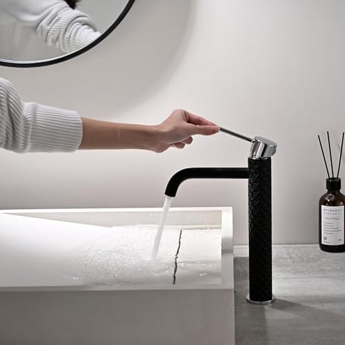 TIMACO Waschtischarmatur Wasserhahn Bad Waschtischarmatur Einhebel-Mischbatterie Badarmatur Waschbecken Badezimmer Kaltes und Heißes Wasser Vorhanden,Schwarz und Chrom