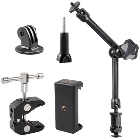 TECDW Brazo mágico Ajustable de 11 Pulgadas con Abrazadera, Cabezas esféricas de 360°, Brazo mágico articulado con Orificios roscados de 1/4 y 3/8, Abrazadera de Brazo para trípode, Monitor, cámara