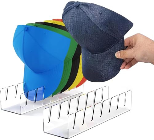 2 Stück Acryl Kappen Organizer, Transparente Acryl Hut Organizer für 14 Baseball Caps, Cap Aufbewahrung für Display und Organizer, Hüte Kappenhalter für Schlafzimmer, Kleiderschränke, Kommoden, Wände