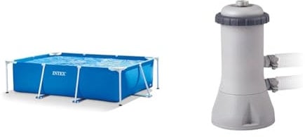 Intex 28270NP Small Frame - Piscina Desmontable, 220 x 150 x 60 cm, 1.662 litros, Color Azul & 28638 Depuradora de Cartucho Filtros Tipo A, 3785 L/h, Color Gris Y Negro