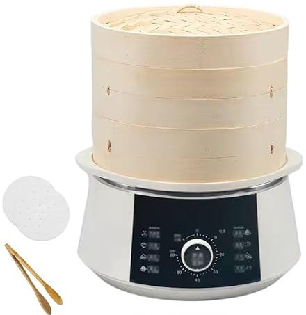 GUUFUFA Vaporiera elettrica per Alimenti vegetariana Acciaio Inossidabile a 2 Livelli con cestello per la Cottura a Vapore in bambù Prenotazione Cottura a Vapore elettrica a Riscaldamento