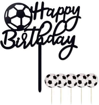 JEKUGOT Football Cake Topper, Happy Birthday Football Black and White Party Decoration, Cake Toppers for Boys, Football Birthday Decorations,Football Cake Decorations for Boys Men Father's Day