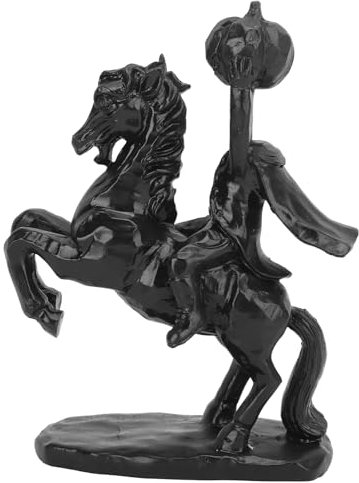 Kopfloser Reiter, 22 cm Höhe, Kopflose Reiterstatue mit Kürbis, Horror, Kopfloser Reiter, Halloween-Dekoration, Skulptur, Handgefertigtes Kunstharz, Ganz in Schwarz