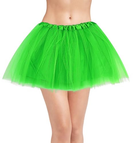 Yolev Jupe Tutu Vert Femme Adulte Jupes Tulle Vert de Ballet Extensible 3 Couches Fête Accessoire Fluo Halloween Costume Déguisement Année 80 Jupes Femme de Course Jupette Danse Classique Fille