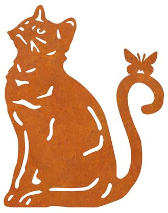 Ricihene Rostiger Katzen-Gartenpfahl 12 Fuß hohes rostiges Metall, dekorative rostige Optik, rostige Tierstatue, Katzensilhouette aus Metall für Hof, Rasen, Garten, Außenbereich(Metall-Katze)