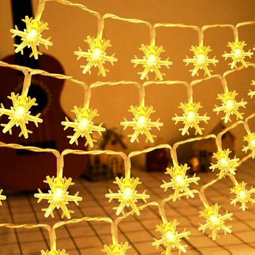 BOLWEO LED Snowflake Fairy Lights, 3M 20Led Battery Powered String Lights IP65 Waterproof Christmas Lights with Timer for Outdoor Indoor Christmas Lights for Room Party Garden DIY Decoration