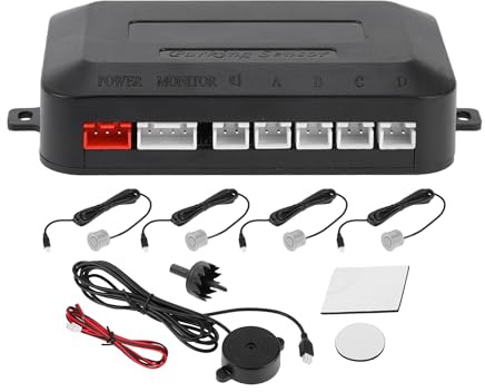 Motoforti Universal Car Auto Vehicle Reverse Backup Radar System Reverse Parking Sensors Alarm Buzzer Reminder Distance Detection Silver Tone 4 Parking Sensors