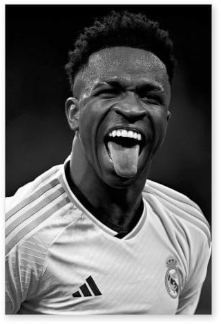25 Artstreet Vini Jr Real Madrid Schwarz-Weiß Poster | Kunstdruck | 180 g mattes Papier | Wanddeko für Wohnzimmer und Jugendzimmer | 50 x 70 cm