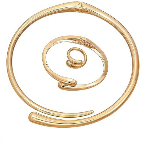 Cubahop Geometrische Metall Choker Halsketten Armreifringe Set Glatte Halskette Kette Schmuck Einstellbar für Frauen