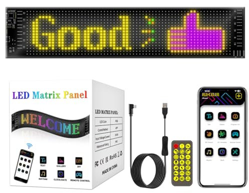 Affichage LED programmable, 37 x 9 cm, panneau LED avec contrôle d'application Bluetooth, flexible, USB 5 V, panneau lumineux personnalisé, pour voiture, camion, magasin, bar, hôtel, publicité
