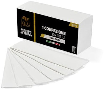 JaDy - Asciugamani Monouso Piegati a V | 100% Pura Cellulosa | Compatibili con Dispenser Universali | Multiuso per Bagni Pubblici e Casa, Bianco, (1 CONFEZIONE - 210 PEZZI)