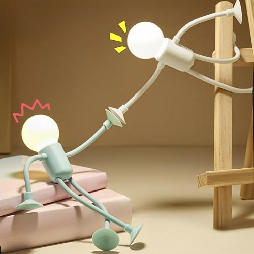 2Pcs Lustige Lampe Veränderbarer Form und Lustigem Sportler, beamlight veränderbarer form und lustigem sportler nachtlicht, Nachtlicht mit Saugnapf Umgedreht, Hängend (Blau+Weiß)