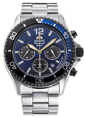 Orient Mako Solar 20th Anniversary Blue Dial Steel Bracelet Men's Watch RA-TX0208L10B, blau, Armband