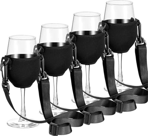 Yeehliny 4 Stück Weinglashalter Zum Umhängen Tragbare Weinglas Halterung zum Umhängen Becherhalter Verstellbarer Wine Glass Holder für Weihnachten Geburtstag Hochzeit Party (Schwarz/Groß/24CM)