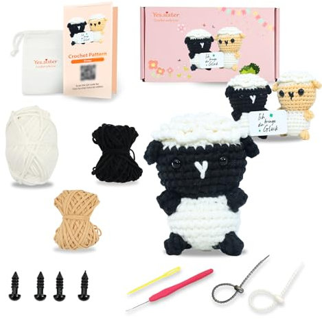 yes.sister DIY Häkelset - Set mit 2 entzückenden Schafen (Schwarz & Aprikose) - Anfänger Amigurumi Kit, Baumwollgarn, Video-Tutorials, Schritt-für-Schritt-Anleitungen, handgefertigtes Geschenk,