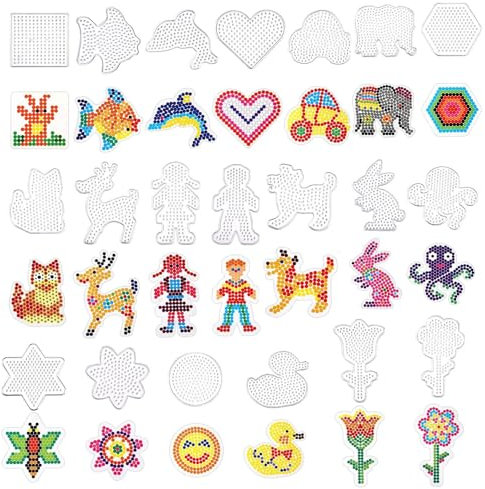 20 Stück Bügelperlen Platten, Bügelperlen Vorlagen 5mm, 20 Transparente Tier Bügelperlen Formen Bügelperlen Steckplatten Vorlagen für Perlen zum Basteln für Kinder Geschenk Jungs Mädchen