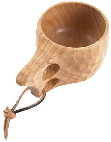 Generisch Holzbecher - 200 ml nordischer Stil tragbarer Trinkbecher mit Leder -Lanyard - Kuksa Holzbecher traditioneller Kaffeetasse Traditionelle Kaffeetasse