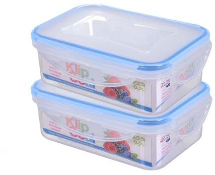 HOMESHOPA Plastic Airtight Food Storage Container, 2 Pack 500ml Leakproof Rectangle Container with Clip-Lock Lid, BPA Free Reusable Meal Prep Lunch Box Microwave Freezer & Dishwasher Safe
