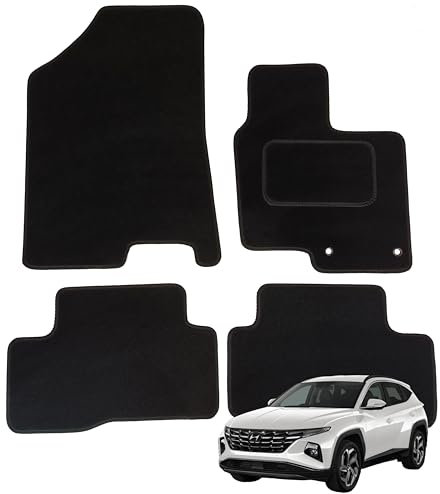 Maßgeschneiderte Automatten für Hyundai Tucson 2021-2025 Hybrid 4a Fußmatten schwarz mit schwarzem Rand mit 2 Sicherheitsclips
