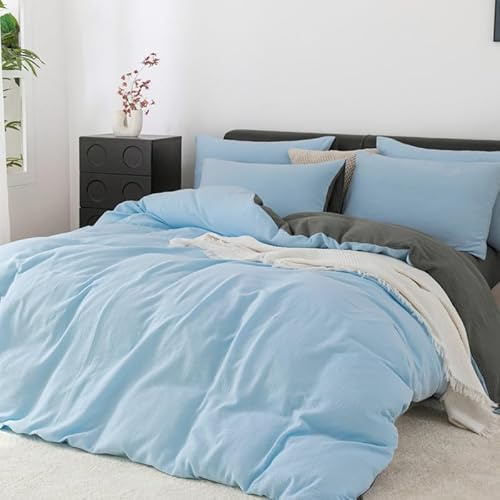 Gezu Doppelte Muslin Bettwäsche 200x200cm Baumwolle Grau HellGrau Weich Kuschelig Sommer Atmungsaktiv 100% Baumwollbettwäsche Set Leinen Bettbezug 200x200 und 2Kissenbezug 80x80 mit Reißverschluss
