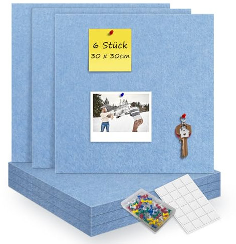 CUHIOY Pinnwand Kinderzimmer 60x90cm, 12mm dicke Selbstklebende Pinnwände mit Klebepads & 60 Pinnadeln, Moderne Dekorative Korkwand für Fotos und Memo in Zuhause, Büro, Küche, Himmelblau