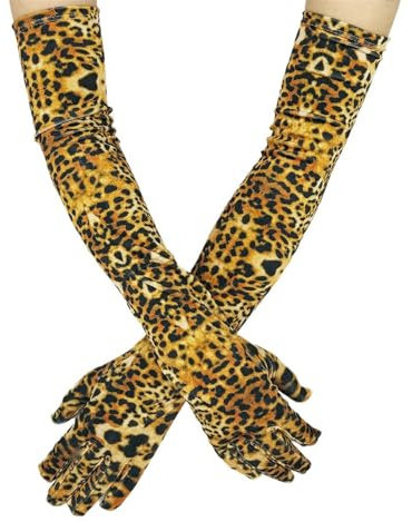 Uteruik Samthandschuhe für Damen, Opern-Leoparden-Fäustlinge, Ellenbogen-Handschuhe für Abend, Hochzeit, Teeparty, Abschlussball, Cosplay, Leopardenfarben, Einheitsgröße