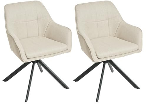 Goeurvant Drehstuhl Esszimmer Beige mit Armlehne, 2er Set drehbarer esszimmerstuhl, Küchenstuhl,Polsterstuhl, aus Polyester, mit Metallbeine für Esszimmer Küche Büro
