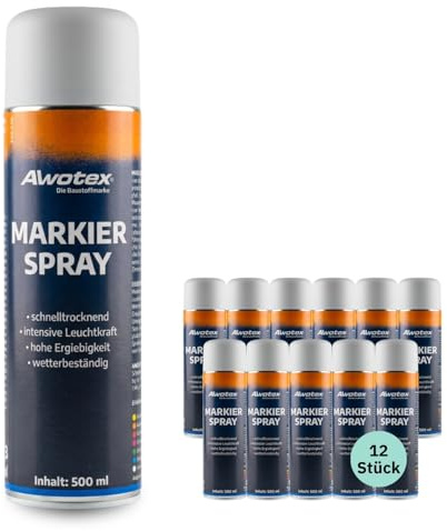 AWOTEX Markierspray neon-orange 500ml I 12 Stück Sprühfarbe mit hoher Deckkraft & ohne FCKW I Markierungsspray Baustelle schnell trocknend & wetterfest I Sprühfarbe zum Markieren für Wand- & Boden