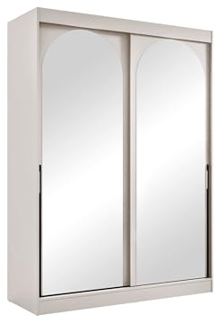 Mirjan24 Kleiderschrank Mezzinto, Schiebetürenschrank mit Kleiderstange, Einlegeböden und Spiegel, Schlafzimmerschrank Garderobe für Diele Flur (Cashmere + Schwarz, 150 cm)