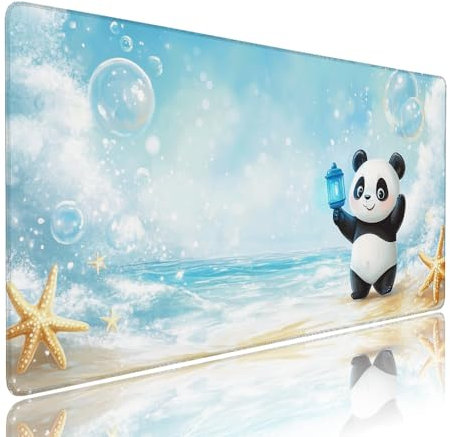 Tapis de Souris XXL Bleu sous Main Bureau Gaming Accessoire Clavier Mouse Pad Panda Etendu Large Tapis Gaming 1000x500x3mm Protection Bureau Base en Caoutchouc, Bords Surpiqué Antidérapant d-867