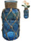 Blue Flower Vase, Blue Glass Vase, 6.4 Inch Tall Flower with Creative Rope Net, Rustic Decorative Glass Bottle for Modern Home Decor Wedding Gifts, Coastal