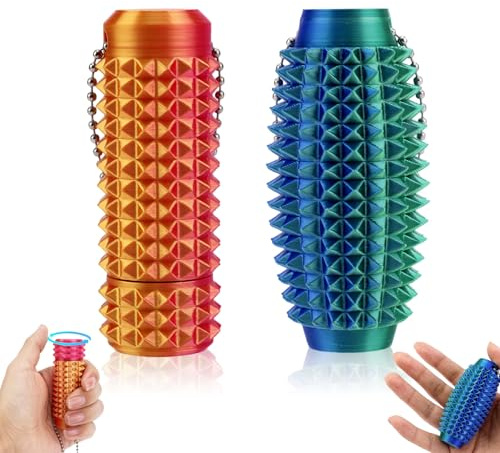 Fukaisu 2stk Spiky Grippie Stim Schlüsselanhänger-Set, Sensorische Fidget-Schlüsselanhänger Mini Fidget-Roller mit Kette Stressabbau-Spinner, Stacheliger Massager für Freunde Entspannungsgeschenke