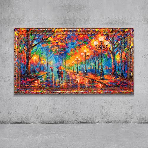 YS-Art Luxus Acryl Gemälde auf Leinwand Herbstabend handgemalt Wandbild Wohnzimmer modern Büro echte Kunst Autorenserie Bilder 160x80 cm