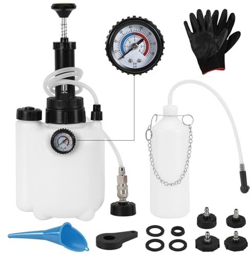 Sonnewelt Bremsenentlüfter 3L mit 1L Absaugbehälter und Handpumpe | Für Entlüftung und Bremsflüssigkeitswechsel an Scheibenbremsen; mit Adapter, Schlauch und Zubehör, E20 geeignet.