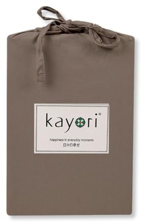 Kayori Kai Spannbettlaken 100% Baumwolle Taupe 180x210-220 cm, Matratzenhöhe bis 35cm, Bügelfrei Pflegeleicht