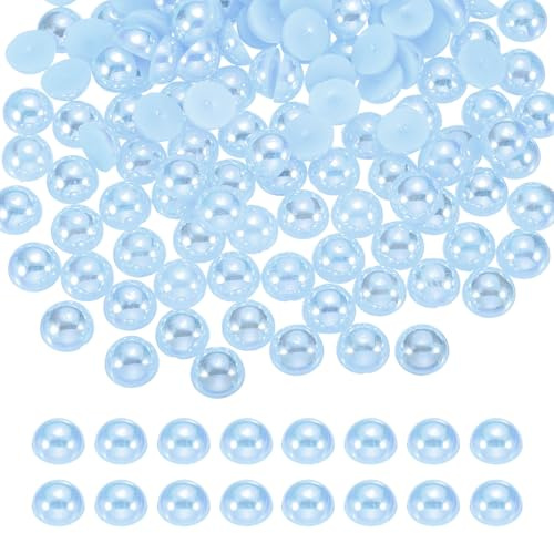 QUARKZMAN 600 Stück Halbrunde Perlen Hellblau AB, 8 mm Halbperlen Kunststoff Bastelperlen, Perlen zum Auffädeln, Halb Flachrückige für DIY Basteln Kleidung Tumbler Verzierungen Nagel