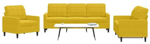 Owoxanthellate 3-TLG. Samt-Sofagarnitur Gelb mit Metallgestell, Modernes 1er 2er 3er Sofa Set 77 x 77 x 80 cm, Bequeme Polsterung, Sofas & Couches für Wohnzimmer Büro Flur