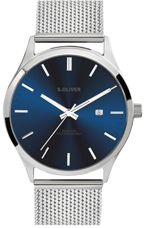s.Oliver Herrenuhr - 42 mm - analoge Armbanduhr mit Quarzwerk - flaches Gehäuse - 3 Zeiger - hoher 5 ATM wasserdicht - Kratzfest