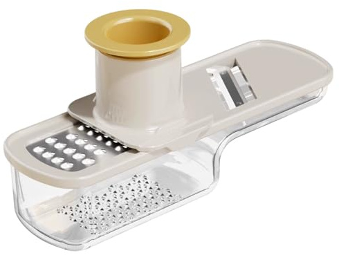 Cortador de ajo súper fino, cortador de ajo, mini molinillo multifuncional 3 en 1, rallador con recipiente y protector de mano, fácil de limpiar para cocina, blanco, fino