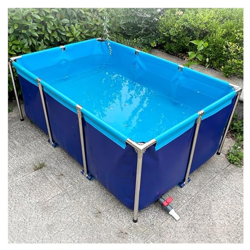 Lago artificiale in tela, Laghetto for pesci pieghevole fuori terra in PVC e acciaio inossidabile, spessore 0,7 mm, blu(2 * 1 * 0.8m)