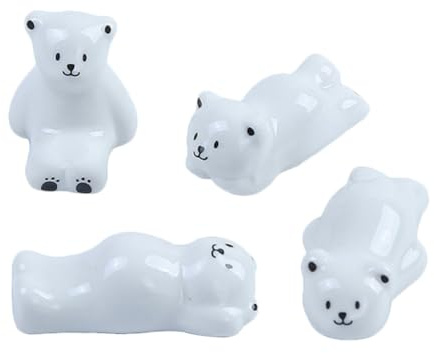 FIXOSHEE 4pcs Ceramic White Bear Chopstick Rest Set Cartoon Chopsticks Holder Cutlery Stand for Home Dining Tableware