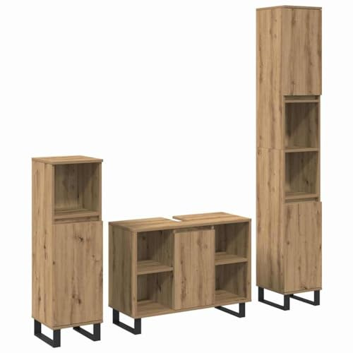 Boltkex Badezimmermöbel Set Garnitur 3-teilig Braun Holzwerkstoff 30 x 30 x 180 cm mit Schrank, Hochschrank, Hängeschrank für Gäste WC, Waschbecken Ablage, Stauraum und Aufbewahrung