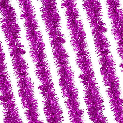 RockParty Luxury Thick Wide Metallic Christmas Tinsel – Festive Holiday Garland Decoration for Xmas Tree, Home, Office & Party Décor - (2 meters, Hot Pink)