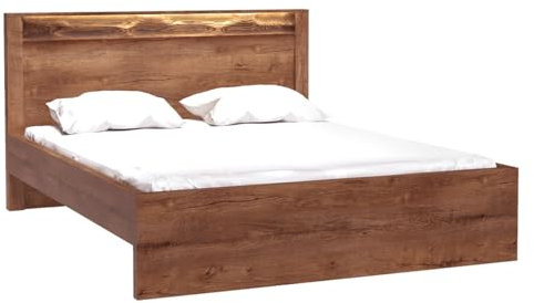 Mirjan24 Bett Indiano I-19, Ehebett, Elegante Doppelbett, Farbauswahl, Schlafmöbel (Esche Hell, mit warmweißer LED-Beleuchtung)
